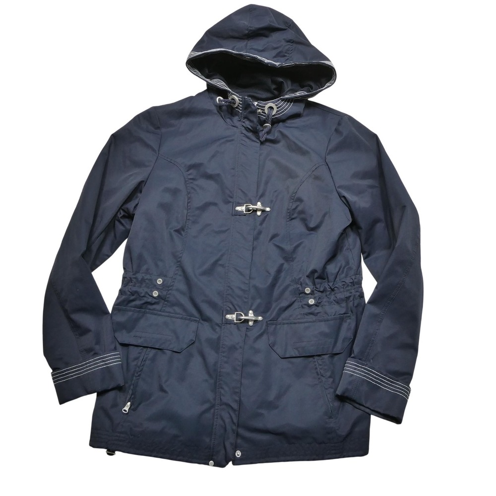 Eddie Bauer Jacket Womens Large Blue Hooded Cotton Toggle Parka Zip Pockets